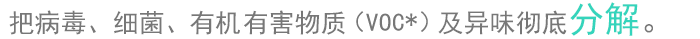 把病毒、細菌、有機有害物質（VOC）及異味徹底分解。